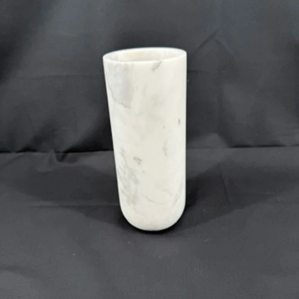 White Marble Cylinder Vase Minimalist Modern Stone Decor 8 inch